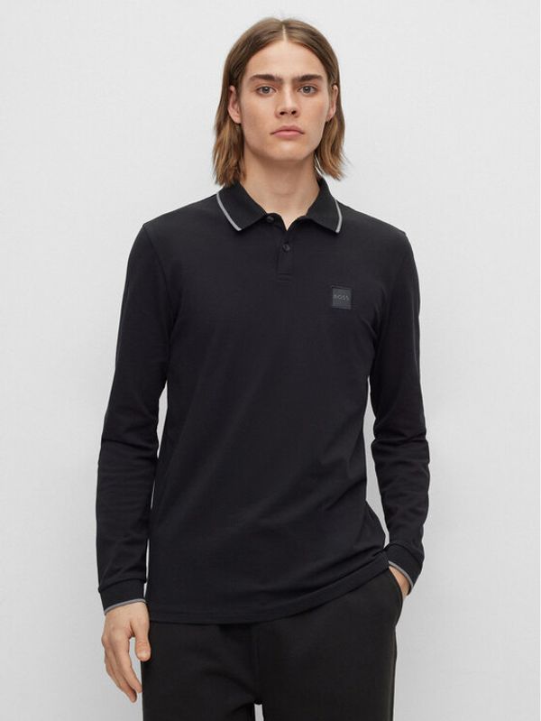 Boss Boss Тениска с яка и копчета 50484860 Черен Regular Fit