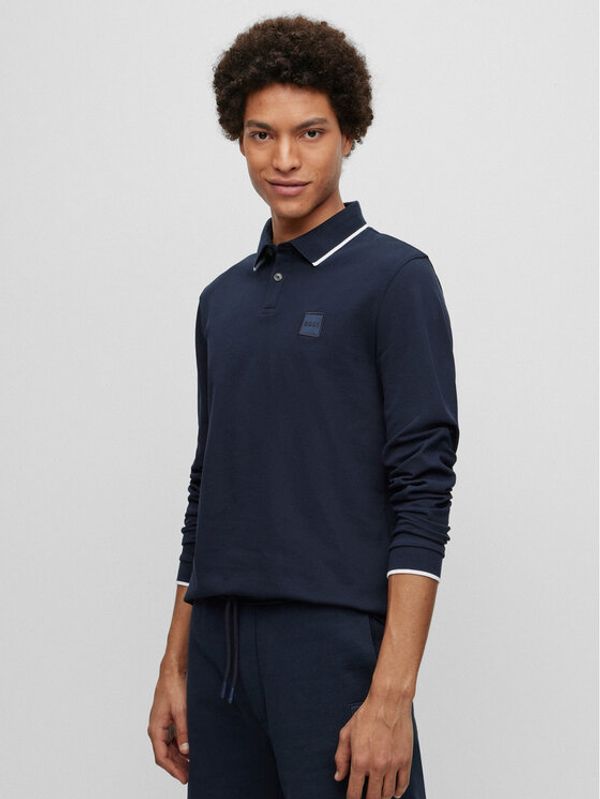 Boss Boss Тениска с яка и копчета 50484860 Тъмносин Regular Fit