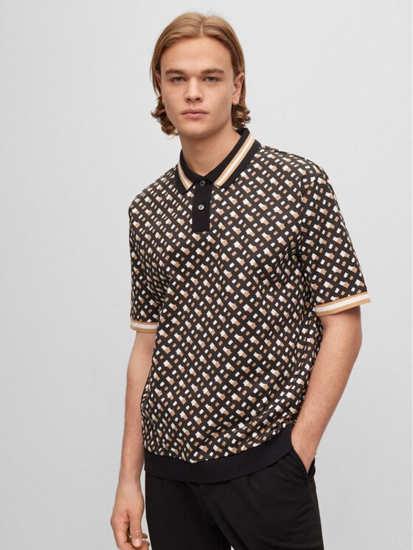 Boss Boss Тениска с яка и копчета 50486168 Черен Oversize