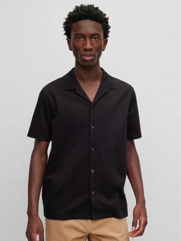 Boss Boss Тениска с яка и копчета 50486176 Черен Regular Fit