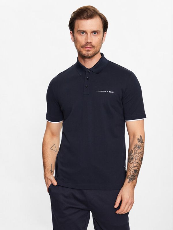 Boss Boss Тениска с яка и копчета 50486178 Син Regular Fit