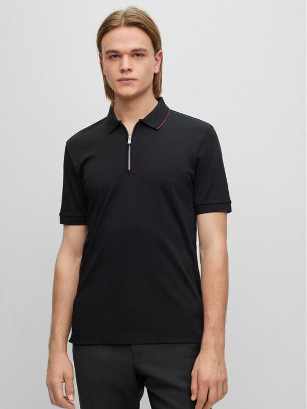 Boss Boss Тениска с яка и копчета 50486191 Черен Slim Fit