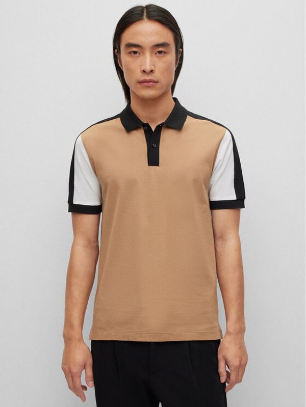 Boss Boss Тениска с яка и копчета 50486192 Бежов Slim Fit