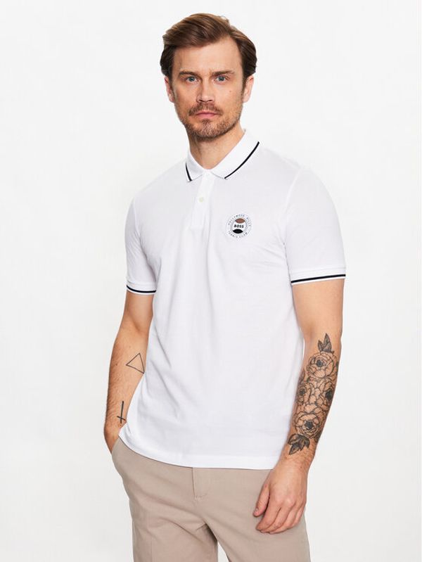 Boss Boss Тениска с яка и копчета 50486202 Бял Slim Fit
