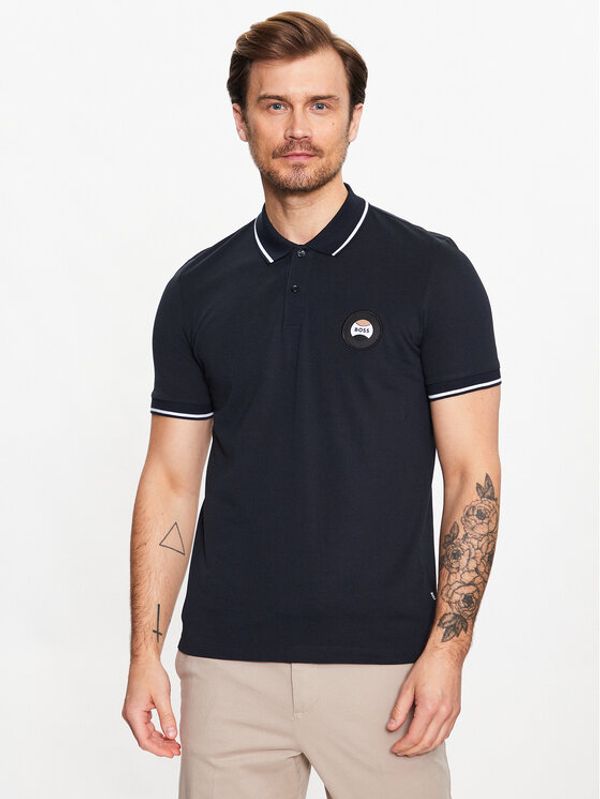 Boss Boss Тениска с яка и копчета 50486202 Син Slim Fit