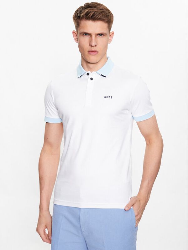 Boss Boss Тениска с яка и копчета 50488259 Бял Regular Fit