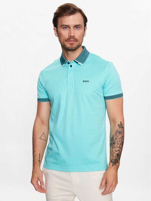 Boss Boss Тениска с яка и копчета 50488259 Зелен Regular Fit