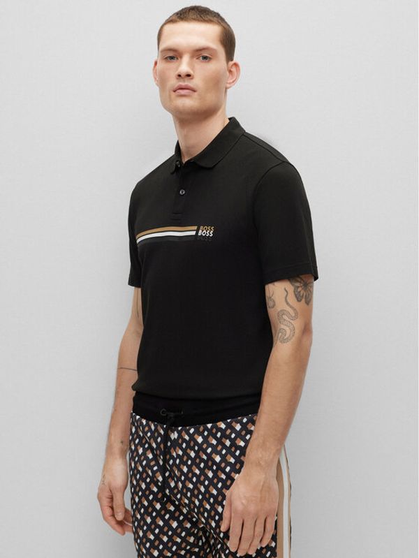 Boss Boss Тениска с яка и копчета 50488266 Черен Regular Fit