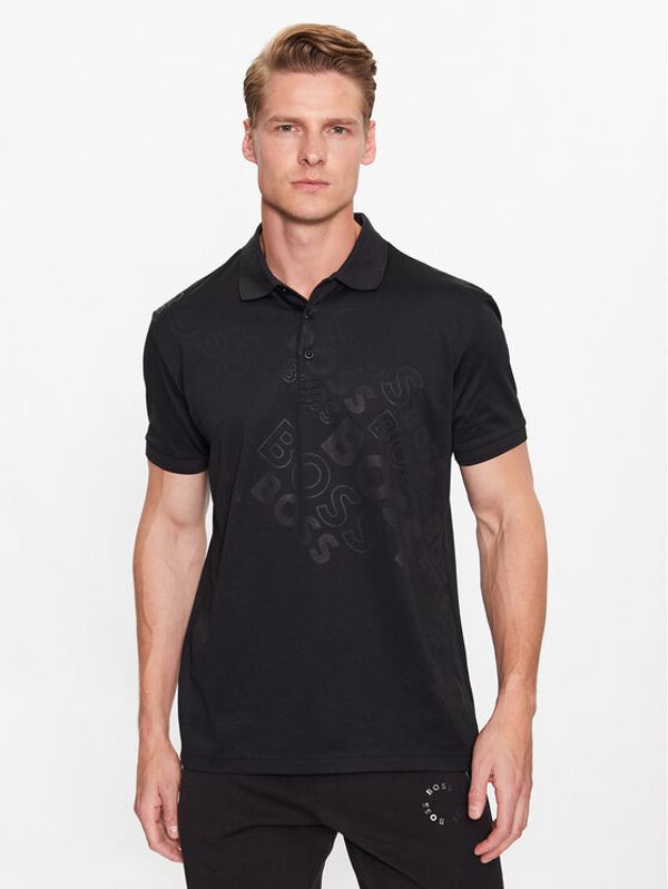 Boss Boss Тениска с яка и копчета 50488799 Черен Relaxed Fit