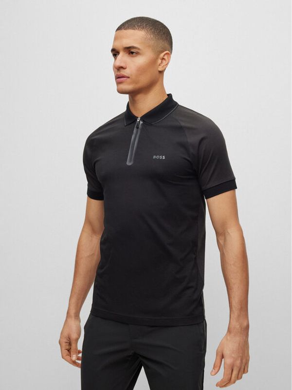 Boss Boss Тениска с яка и копчета 50488812 Черен Slim Fit