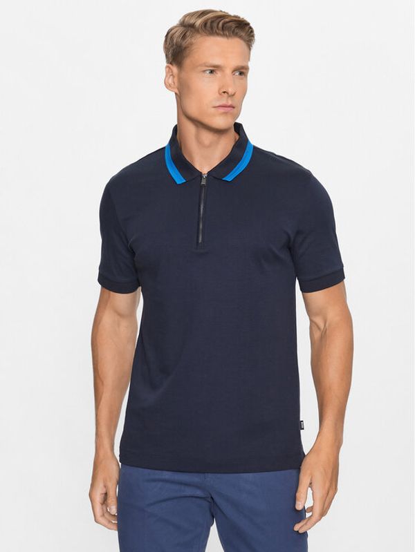 Boss Boss Тениска с яка и копчета 50494662 Тъмносин Slim Fit