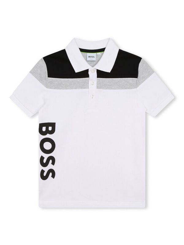 Boss Boss Тениска с яка и копчета J25O32 D Бял Regular Fit