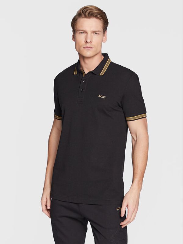 Boss Boss Тениска с яка и копчета Paddy 50468983 Черен Regular Fit