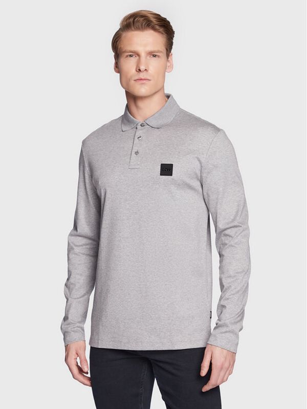 Boss Boss Тениска с яка и копчета Pado 50480918 Сив Regular Fit