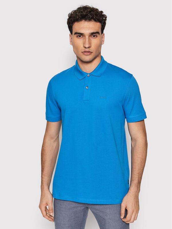 Boss Boss Тениска с яка и копчета Pallas 50468301 Син Regular Fit