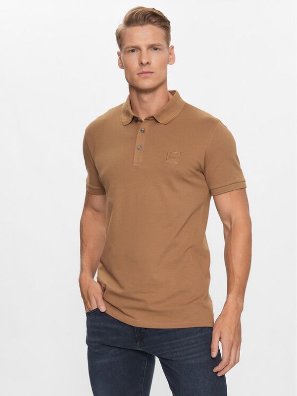 Boss Boss Тениска с яка и копчета Passenger 50472668 Бежов Slim Fit