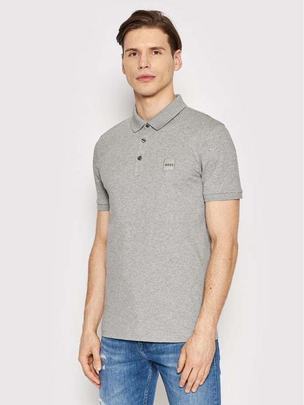 Boss Boss Тениска с яка и копчета Passenger 50472668 Сив Slim Fit