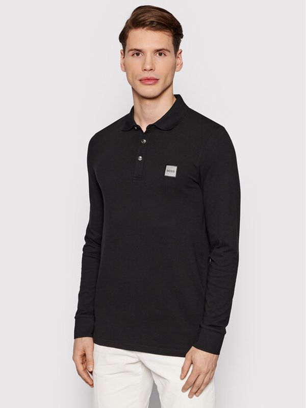 Boss Boss Тениска с яка и копчета Passerby 1 50462783 Черен Slim Fit