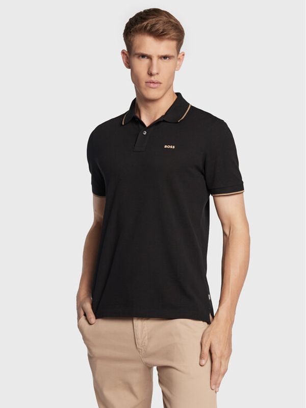 Boss Boss Тениска с яка и копчета Phillipson 165 50471690 Черен Slim Fit