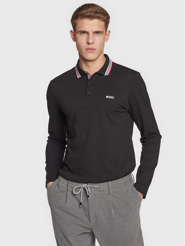 Boss Boss Тениска с яка и копчета Plisy 50469108 Черен Regular Fit