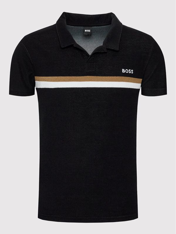 Boss Boss Тениска с яка и копчета Terry 50469317 Черен Regular Fit