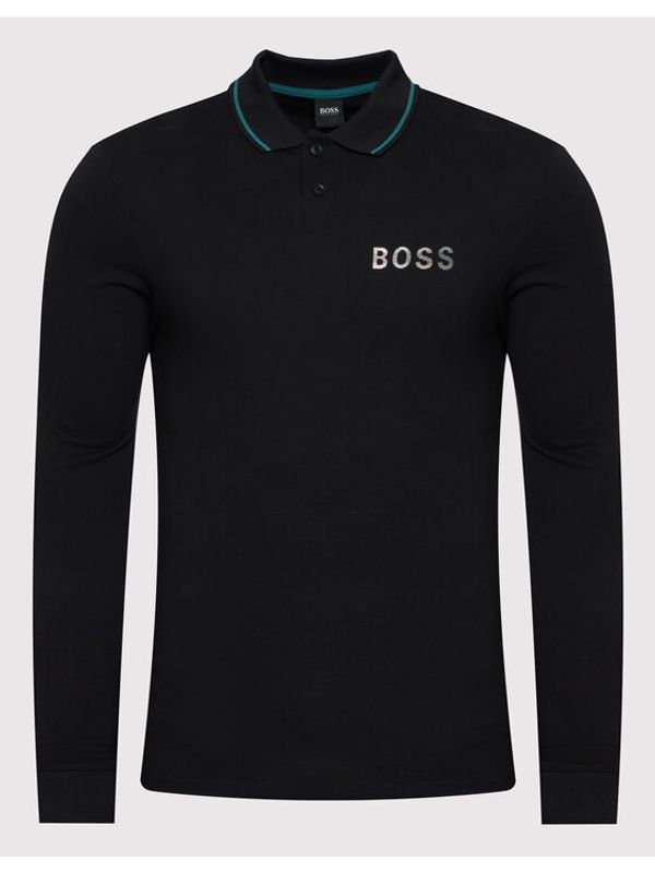 Boss Boss Тениска с яка и копчета Tobin_Ls_Za 50472231 Черен Regular Fit