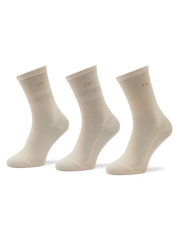 Calvin Klein Calvin Klein Комплект 3 чифта дълги чорапи дамски 701219848 Бежов
