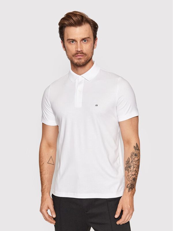 Calvin Klein Calvin Klein Тениска с яка и копчета Liquid Touch K10K107090 Бял Slim Fit