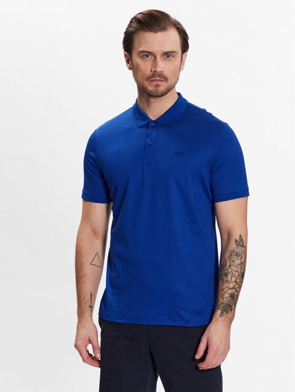 Calvin Klein Calvin Klein Тениска с яка и копчета Smooth Cotton Slim Polo K10K111657 Син Slim Fit