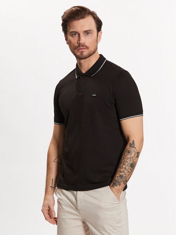 Calvin Klein Calvin Klein Тениска с яка и копчета Stretch Pique Tipping K10K110596 Черен Slim Fit