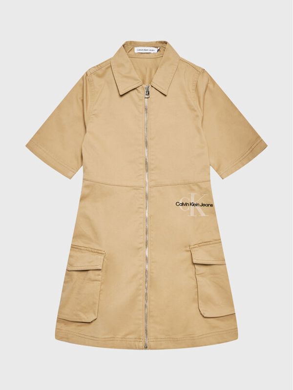 Calvin Klein Jeans Calvin Klein Jeans Ежедневна рокля Monogram Off Placed IG0IG01834 Бежов Regular Fit