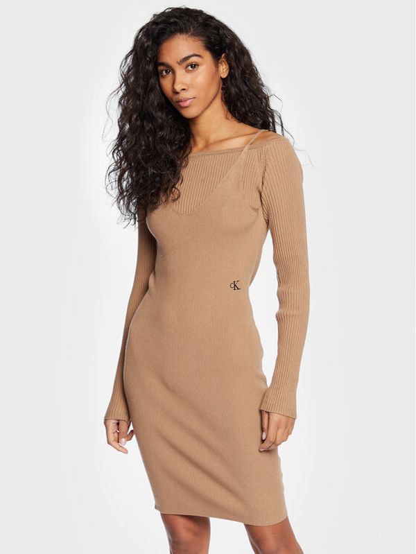 Calvin Klein Jeans Calvin Klein Jeans Комплект тениска и рокля J20J220955 Бежов Slim Fit