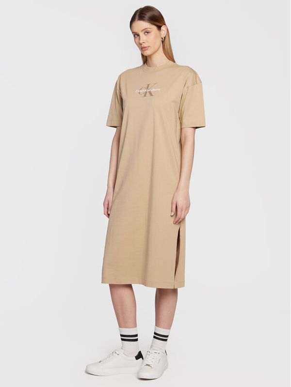 Calvin Klein Jeans Calvin Klein Jeans Плетена рокля J20J220511 Бежов Relaxed Fit