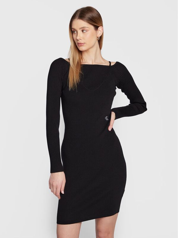 Calvin Klein Jeans Calvin Klein Jeans Плетена рокля J20J220955 Черен Slim Fit