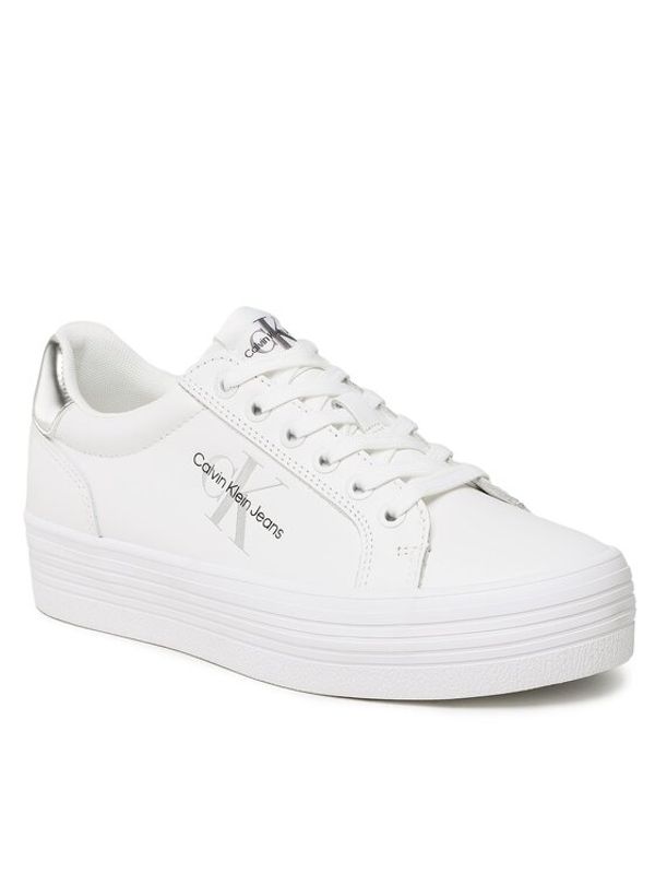 Calvin Klein Jeans Calvin Klein Jeans Сникърси Vulc Flatform Laceup Lth Refl Wn YW0YW01222 Бял