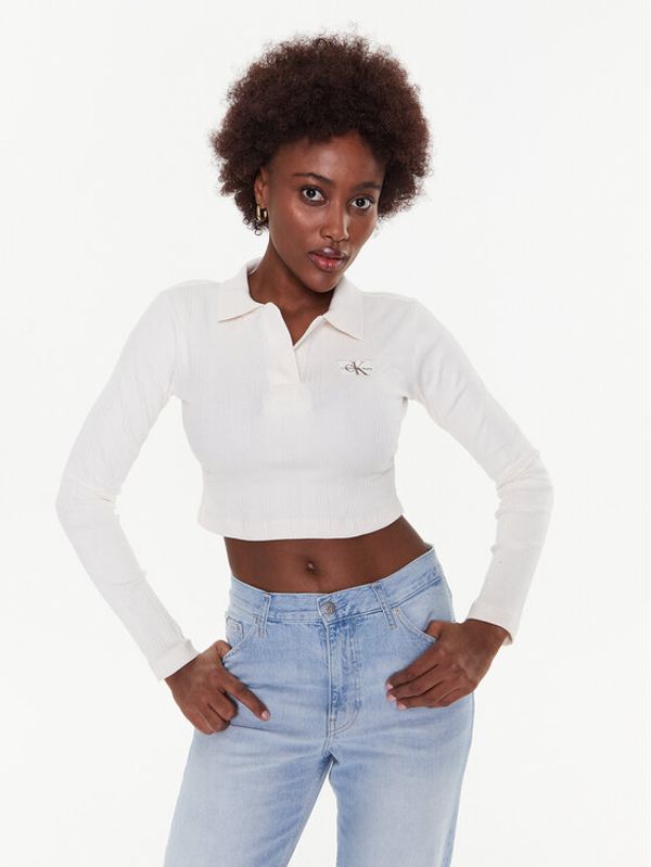 Calvin Klein Jeans Calvin Klein Jeans Тениска с яка и копчета J20J220535 Екрю Slim Fit