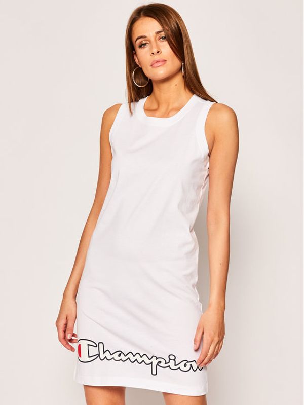 Champion Champion Ежедневна рокля Script Logo Ribbed Trim 112657 Бял Regular Fit