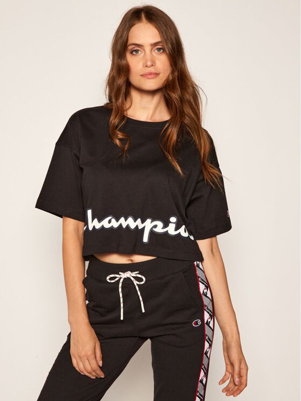 Champion Champion Тишърт Cropped Script Logo Print Boxy 112655 Черен Oversize