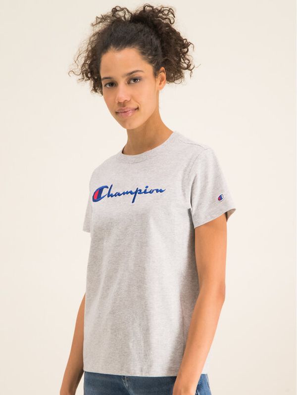 Champion Champion Тишърт Script Logo 110992 Сив Regular Fit