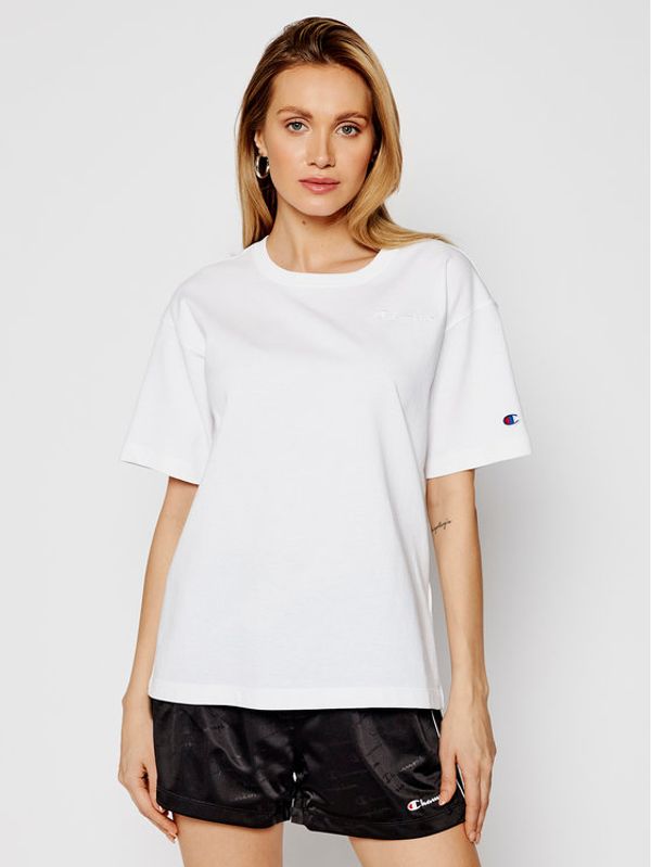 Champion Champion Тишърт Script Logo Embroidery 112732 Бял Oversize
