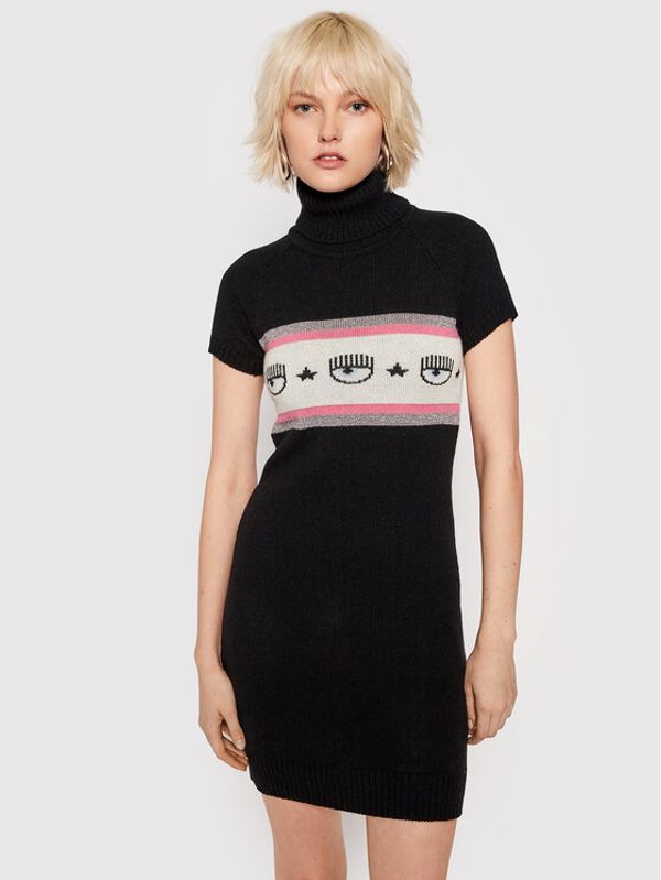 Chiara Ferragni Chiara Ferragni Плетена рокля 71CBOM22 Черен Slim Fit
