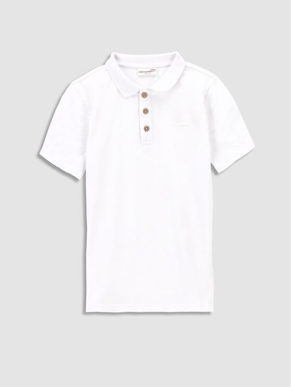 Coccodrillo Coccodrillo Тениска с яка и копчета WC3143601BAB Бял Regular Fit