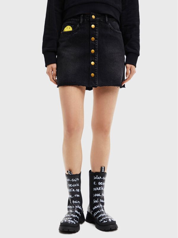 Desigual Desigual Дънкова пола SMILEY 22WWFD22 Черен Regular Fit