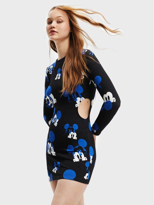 Desigual Desigual Ежедневна рокля DISNEY Faces Mickey 22WWVK43 Черен Slim Fit