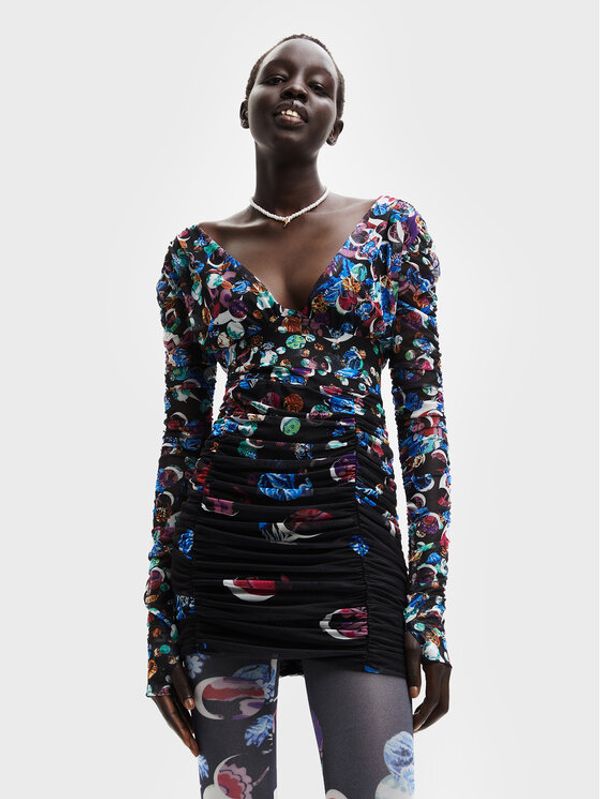 Desigual Desigual Коктейлна рокля MONSIEUR CHRISTIAN LACROIX Confetti 22WWVK36 Черен Slim Fit