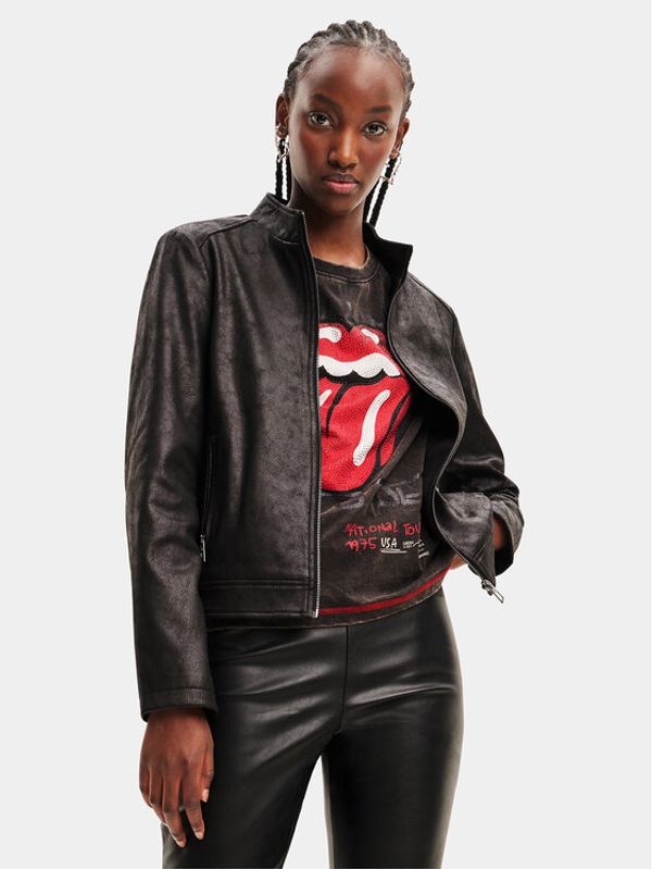 Desigual Desigual Кожено яке 23WWEW02 Черен Regular Fit