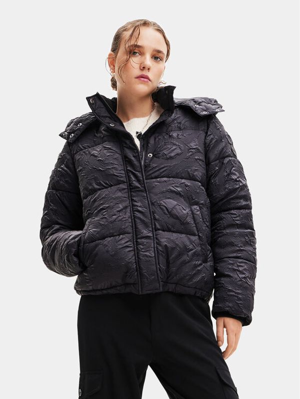 Desigual Desigual Пухено яке 23WWEW72 Черен Regular Fit