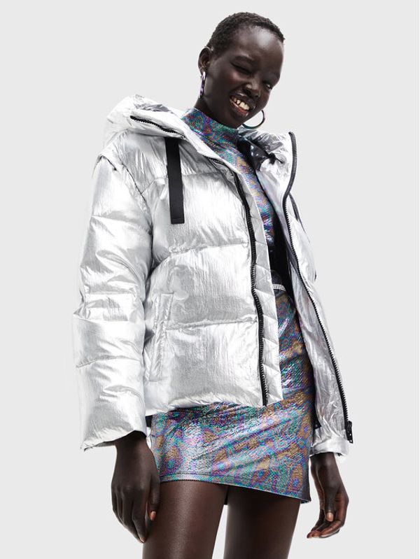 Desigual Desigual Пухено яке Jiman 22WWEWB9 Сребрист Oversize