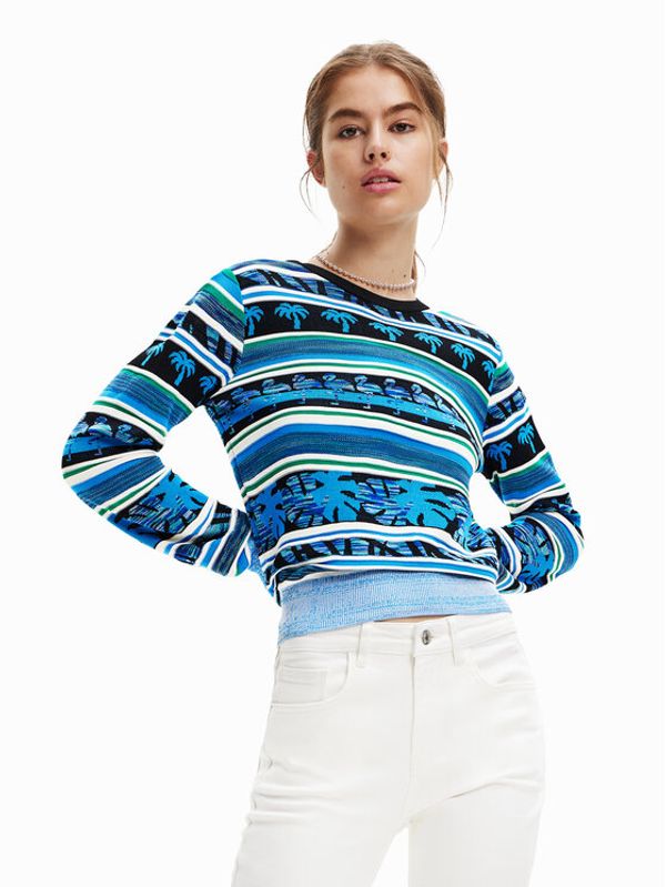 Desigual Desigual Пуловер Rainforest 23SWJF27 Син Regular Fit