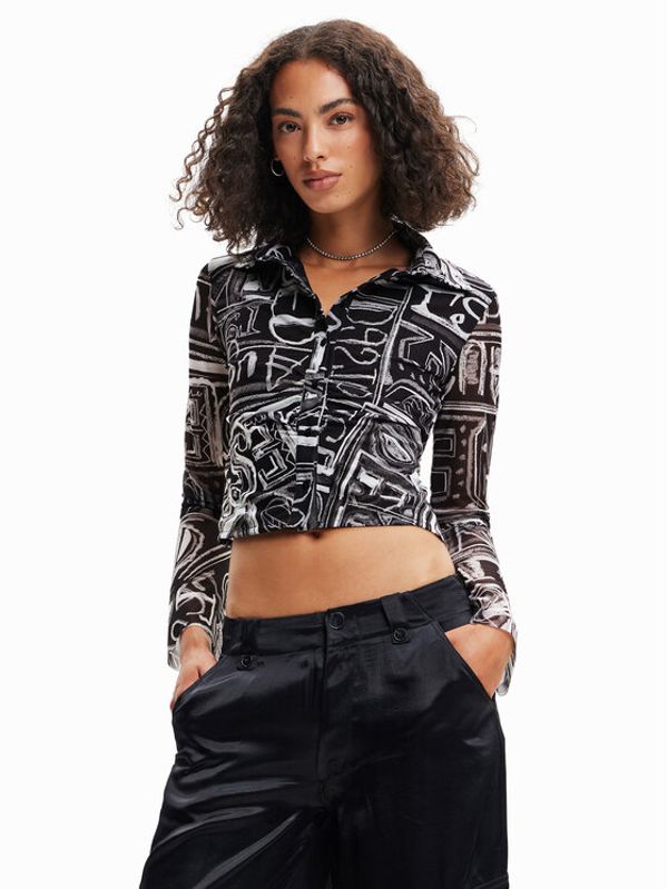 Desigual Desigual Риза Lettering 23SWTKBZ Черен Slim Fit